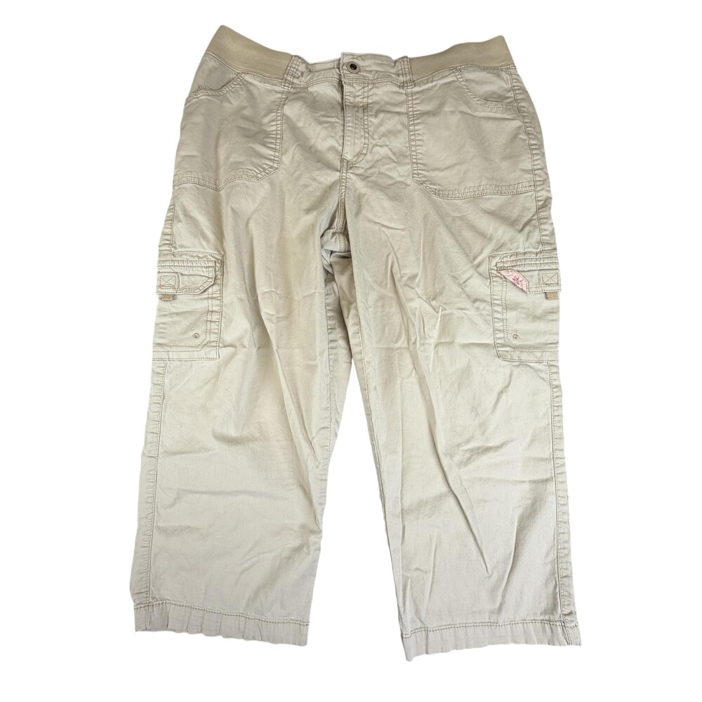 Lee Pants Womens Large Beige Cargo Twill Relaxed Fit Crop Elastic Waist Pockets